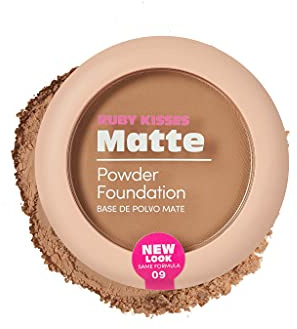Ruby Kisses Face Powder Foundation, Pressed Compact Makeup Setting Powder, Full Coverage Matte Lightweight, Long-Lasting, Perfect Finishing Powder, Portable, Convenient, Sponge & Mirror (Rich Beige)