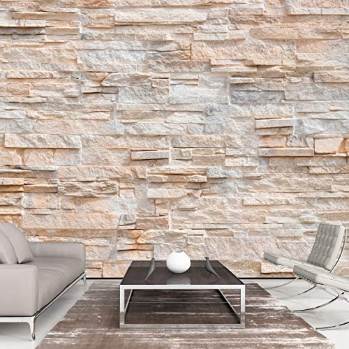 decomonkey - Papier Peint Panoramique Mur de Pierre 350x256 cm - Décoration murale moderne – Tapisserie décorative pour chambre salon - Architecture pierre beige fond de texture moderne