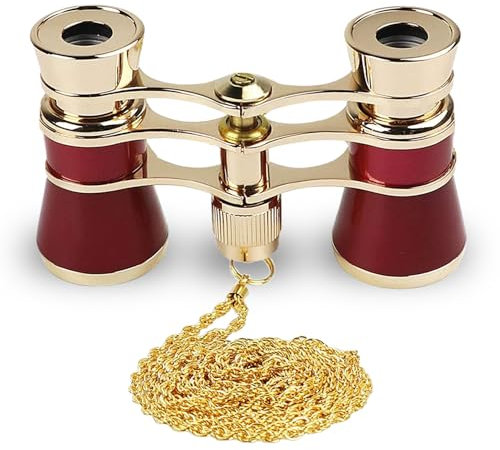 AiScrofa Opera Glasses Binoculars 3X25,Mini Binocular Compact Lightweight,with Chain for Adults Kids Women in Musical Concert (Red with Chain)