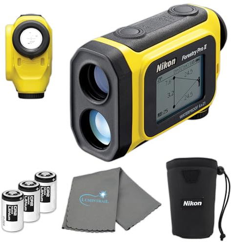 Nikon Forestry Pro II Laser Rangefinder/Hypsometer (16703) Bundle with 3 Extra CR2 Batteries and Lens Cloth - Digital Range Finder and Tape Measure, Height Measurement for Trees, Poles, and Other