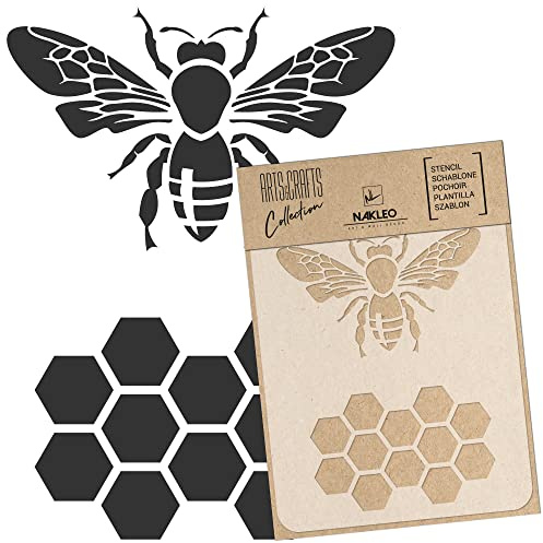 NAKLEO Malschablone für Handwerk A5 15x21cm, Bienen Honigwabe Geometrisch Muster, Wiederverwendbare Kunststoff DIY & Scrapbooking Zeichenschablone, Decoupage Kunst Vorlage, Wand Stoff Möbel Holz