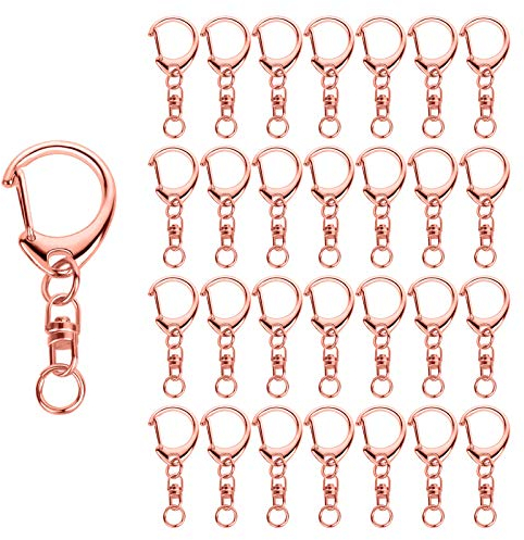 Roctee 50 Stück drehbare Schlüsselband-Karabinerhaken mit Schlüsselringen, Metallhaken, Schlüsselanhänger-Haken für Schlüsselbänder, Basteln, Karabinerverschluss für Harzanhänger (Roségold)