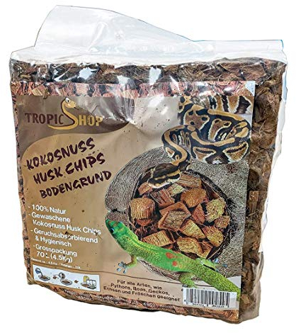 TropicShop Kokosnuss Coconut Husk Chips Terrarien Bodengrund für Schlangen, Schildkröten, Echsen etc. (4,5kg - Ballen Grob Körnung 16-24mm)