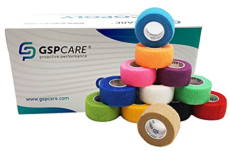 GSPCARE Selbsthaftende Bandage 2,5 cm x 4,5 m, 12 Rollen Elastisch Kohäsiver Verband Tierverband Selbstklebend, Haftbandage für Schwellungen der Knöchelverstauchungen am Handgelenk