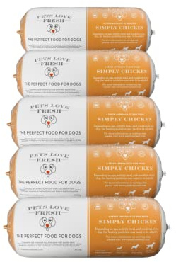Healthy & Tasty Fresh Dog Food by Pets Love Fresh - 100% Natural - Real British Meat - Zero Preservatives - Simply Chicken (5 x 600g chub rolls)