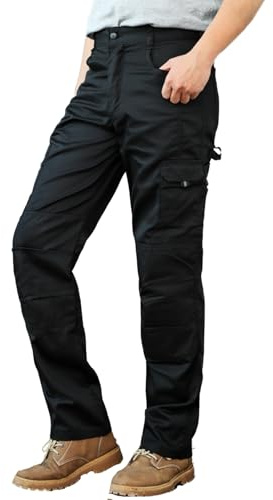 Work IDEA arbetsbyxor för män – kamouflagebyxor herrcargobyxor med inre knäfickor, Ny svart, 3XL