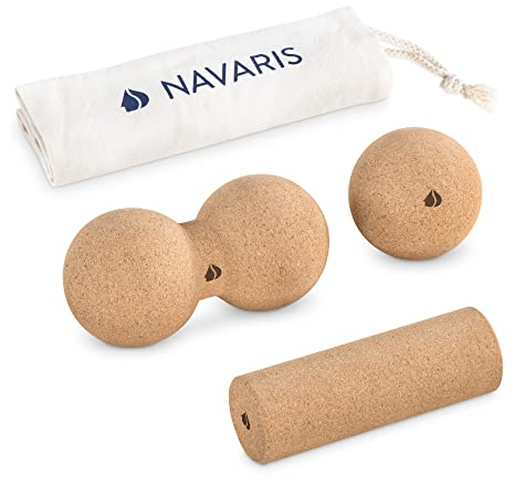 Navaris Faszien Set mehrteilig aus Kork - Mini Peanut Duo Massageball Faszienball - Rücken Wirbel Nacken Yoga - Duoball Massage Bälle hart