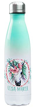 GRAZDesign Trinkflasche Kinder | Thermoflasche Einhorn | Mädchen mit Namen personalisiert iso & auslaufsicher, Thermosflasche Schulanfang und Kindergarten, Sport, Edelstahl 500ml mint