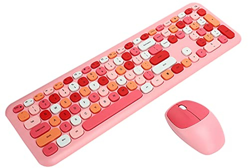 ciciglow Combo De Teclado Y Mouse Inalámbricos, Colorido Teclado De Máquina De Escribir con Teclado Numérico Y Teclado Numérico USB De 2.4G Compatible con Laptop/PC(Rosa Colores Mezclados)