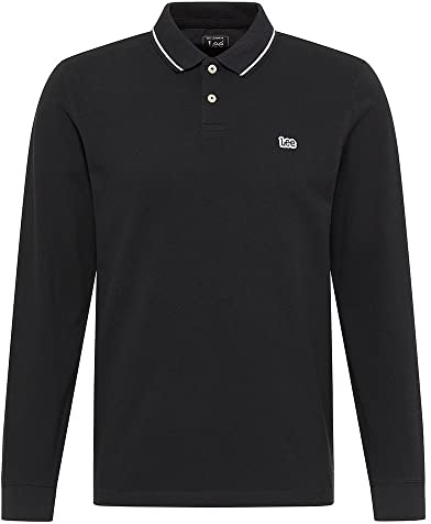 Lee Polo a Maniche Lunghe in piqué Maglia, Nero, L Uomo