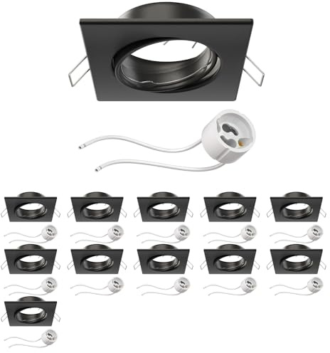 ledscom.de 12x Deckeneinbaurahmen RIR Einbaurahmen schwarz matt eckig schwenkbar (LED/Halogen/GU10/MR16/PAR16/50mm) inkl. GU10 Fassung