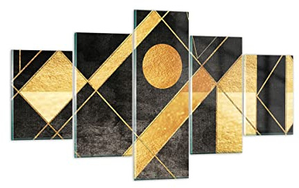 Quadro su Vetro Oro nero figure Stampe da Parete in Vetro 125x70cm Quadri Moderni Soggiorno Camera da Letto Cucina Set 5 pezzi Piccoli Decorazione Murale Wall Art Grafica Immagini GEA125x70-5089