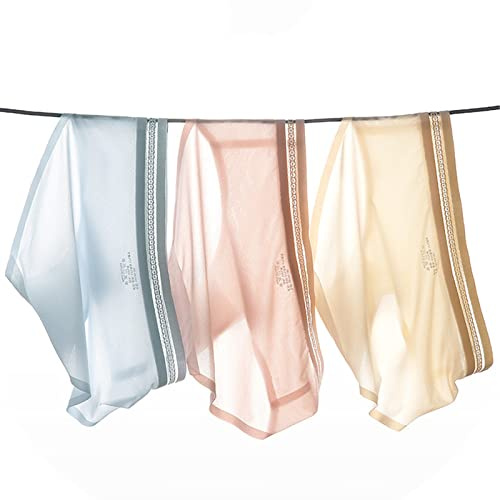 XKUN Mutandine Donnna 3Pcs Ice Silk Mutandine Sexy Biancheria Intima Senza Cuciture Donne Slip Mutandine Trasparenti per Ragazze Bikini Panty Mid-Rise-Mix,L55-65Kg