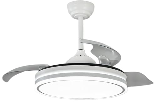 Lampara ventilador techo luz led 45W 6300 Lm silencioso moderno blanco aspas retractiles motor DC 3LED y memoria retráctil plus