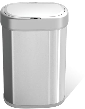 Ninestars DZT-80-24 Automatic Motion Sensor Trash Can with Adjustable Sensor Range, Stainless Steel Base, Silver Lid, 21 Gallon