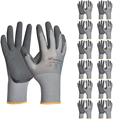 Gebol Master Flex Eco, 12 Paar Arbeitshandschuhe für Werkstatt & Garten, atmungsaktive Nitrilhandschuhe für Herren mit Schutz vor Öl & Nässe, XXL (Gr. 11)