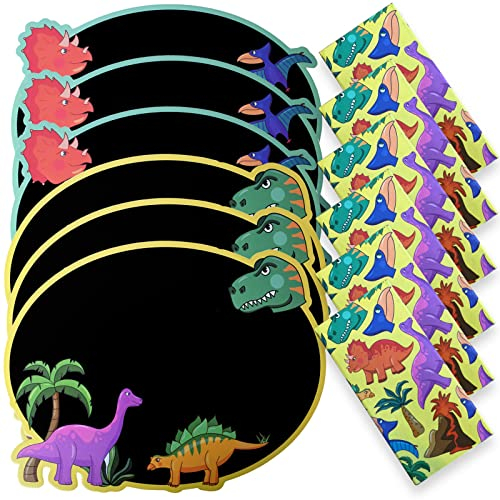 TE-Trend 6 Stück Tafel Kinder Kreidetafel mit Dino Motiv Kindertafel als Maltafel mit Malkreide Mitgebsel Mitbringsel mehrfarbig