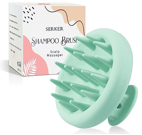 SERKER Kopfhaut Massagebürste Shampoo Bürste,Silikon shampoo haarbürste, scalp massager zum Peeling und zur Stimulierung des Haarwachstums, Schuppenreduktion, Kopfmassage(Tannen Grün)