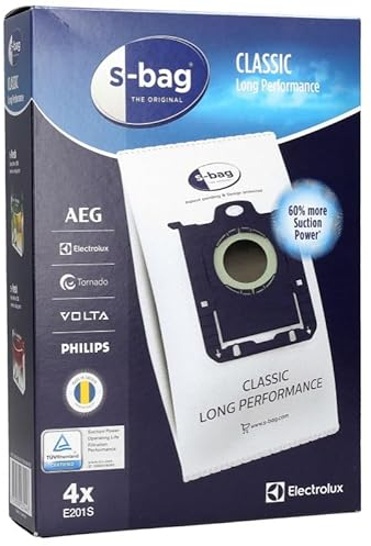 FIGEVIDA Sacchetti per Electrolux E201S, Sacchetto S Bag Long Performance per aspirapolvere, confezione da 4 pezzi 9001684589 9001684613 compatibile anche per Philips FC8021/03