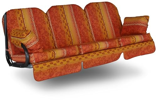 Angerer Freizeitmöbel GmbH Coussin de Luxe pour balancelle - Convient pour de Nombreuses balançoires hollywoodienne 3 Places - Fabriqué en Allemagne - Bordure à Motifs Orange et Jaune