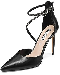 QUEEN HELENA Décolleté Scarpe Eleganti con Tacco a Spillo Cinturino con Strass Donna K3280 (Nero, Sistema Taglie Calzature EU, Adulto, Donna, Numero, Media, 38)