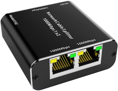 ESKEVE LAN Splitter 1 bis 2 1000 Mbps Ethernet Gigabit Switch mit Aluminium Gehäuse, 2 Port und USB-C Stromkabel für Computer, Hub, Router, Set-Top Box, Digital TV
