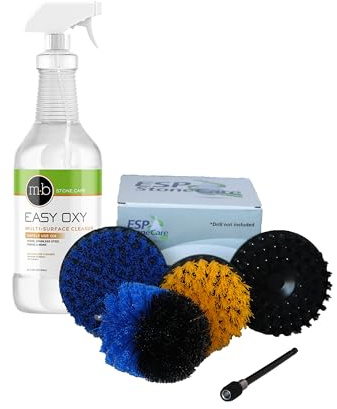 MB Stone Care Easy Oxy Marble Tile Grout Cleaner with Drill Brush KIT - Cleans Granite, Stainless Steel, Fabric, Quartz, Glass (Quart Bundle)