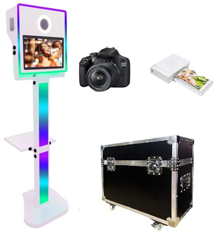 WideMeet Tragbares Spiegel-Fotokabine für Kamera mit 15,6 Zoll Touchscreen, für Selfies, DSLR-Photobooth mit Reisetasche für Hochzeitsfeier-Events (weiße Maschine, Set)