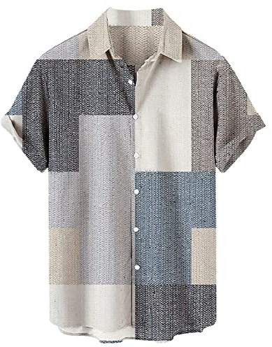 Uwdiohq Décontracté pour Hommes Ample imprimé Manches Courtes Poignets Bouton Port Chemise à Fleurs Sable Plage hawaïenne Haut d'été Grands Chemisiers pour Hommes