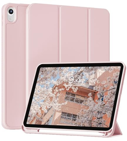 ZKTUYU Hülle für iPad (A16) 11./10. Generation (2025/2022, 11/10,9 Zoll) | Dünne Weiche Stoßfeste TPU Schutzhülle mit Stifthalter, Unterstützt Touch ID, Auto Schlafen/Wachen, Rosa