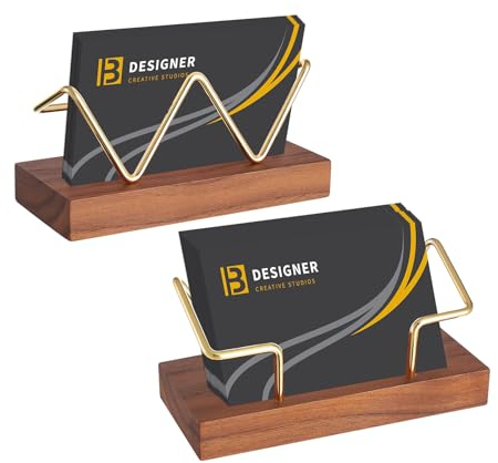 Sibba Visitenkartenständer Holz Visitenkartenhalter für den Schreibtisch Visitenkarten Aufbewahrung Visitenkartenbox Displaybox Flyerständer Ausstellung Messestand Zuhause Büro Sammlung (W,Braun)