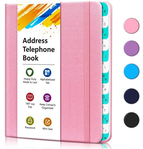 Address Book with Alphabetical Tabs, Pink, Small Address Book 6.1x4.7 inches, Contact Information Includes Names, Address, Cell Phone, Office, Email