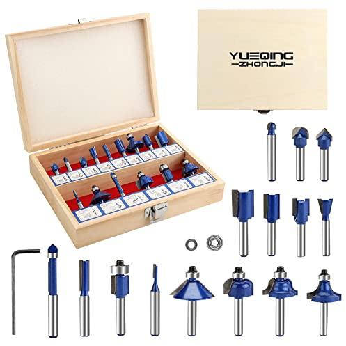 Yueqing Zhongji 1/4 Inch Shank Router Bits Set, 15 Piece | Tungsten Carbide, 6.35MM Shank, Professional router bits set