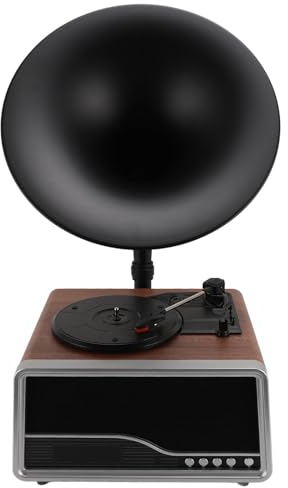 Bluetooth-Phonograph-Plattenspieler, Tragbares Vintage-Phonograph-Grammophon, Plattenspieler-Retro-Plattenspieler mit USB-Anschluss, UKW-Radio (EU-Stecker 100-240 V)