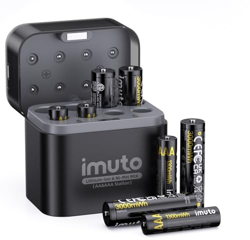 imuto 1.5V Wiederaufladbare Lithium Akku-Set (4X AA + 4X AAA) 3000mWh/1300mWh Hochleistungsbatterien, 1600 Ladezyklen mit Smart Ladecase （ für NIMH/Lithium Wiederaufladbare AA/AAA Akku）