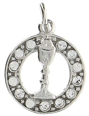 Pendentif Calice Hostie Argent 925 Strass Blancs
