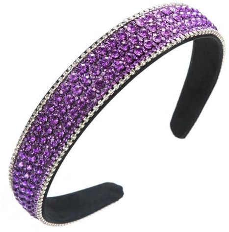 YUEZHAN Stirnband Haarband Damen Retro Breite Haar Hoop Glänzende Strass Steine Eingelegtes Leichtes Stirnband Helle Farbe Haarband Zubehör Lila