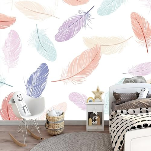 Fototapete 3D EFFEKT Bunte Wasserfedern 300 x 210 cm - für Wohnzimmer Spielzimmer Flur Modern Vlies Tapete Vliestapete Wandtapete Motivtapeten UV-Beständig