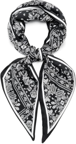 FonVan Seidenschal Seide Haarschal für Damen, Halstücher, Bandana, Satin Schal Kopftuch, Halstücher für Handtaschen, Handtaschen-Zubehör, Seidentücher Scarf (Paisley Black)
