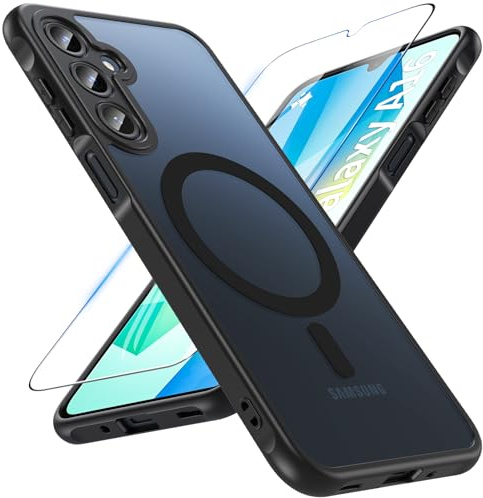 Hensinple for Magnetic Samsung Galaxy A16 Phone Case,Fit for Magsafe | with Screen Protector Military Grade Shockproof Translucent Matte Hard Back Cover for Samsung A16 Phone Case,Black
