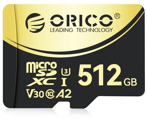 ORICO V3 512GB microSDXC UHS-I Speicherkarte, 180MB/s Lesen (benötigt DDR 220 Leser), 160MB/s, 4K UHD Aufnahme, U3, Class10, V30, A2, Micro SD für Drohne, Spielkonsole TF Karte