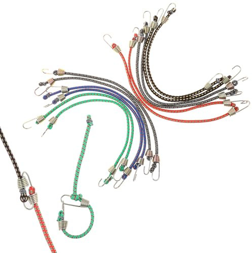 JiYin 12-Pack Mini Bungee Cord Set with Hooks - Heavy-Duty Rubber Elastic Cords for Hanging, Outdoor Camping - Multicolor Polka Dots