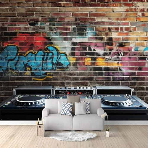 Générique Papier Peint intissé Doodle De Lettres De Dj De Musique 200x140 cm Papier Peint Photo Panoramique, Poster Geant Mural Personnalisé 3D, pour Salon Cuisines Chambre Adulte Enfant Décor Murale