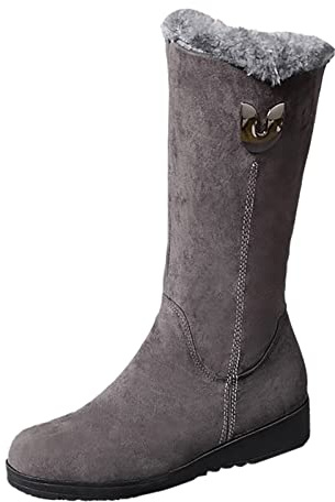 Botte Fourrée Femme Bottines Chaudes Femme Hiver L'automne et Les Loisirs d'hiver Confortables Chaussures en Peluche à Fond Plat Moyen Haut Bottes de Bottes pour Femme Chaude Bottine Femme (Grey, 39)