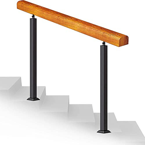 Übergangs-Handlauf-Set für Innen-Treppengeländer, Veranda, Handlauf für 1 ~ 5 Stufen, Holz und Metall, Schmiedeeisen, Design Bannister Pfostenstütze, 61 cm Länge