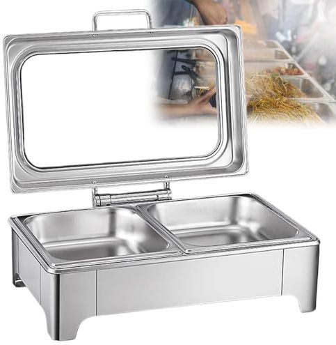 GESAIDES Chafing Dish Eléctrico de 9 l, Juego de Buffet de Chafing Dish, Servidores y Calentadores de Buffet de Acero Inoxidable, con Base Extraíble, para Ceremonias de Bodas y Fiestas de Buffet,B