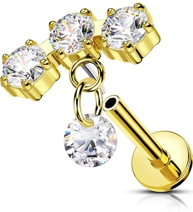 OUFER 16G Dangle Helix Piercing Chirurgenstahl 316L Threadless Earring 6 mm Knorpel Ohrpiercing Klar CZ Helix Piercing Schmuck Tragus Piercing für Frauen