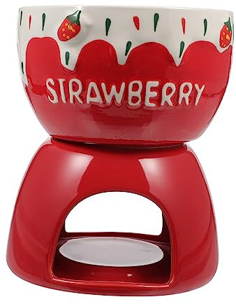 WEKADRIN 1set Fonduta Ceramica per Cioccolato e Formaggio Pentola per Fonduta con Elementi di Fragola Riscaldatorper Burro per Feste e Occasioni Speciali