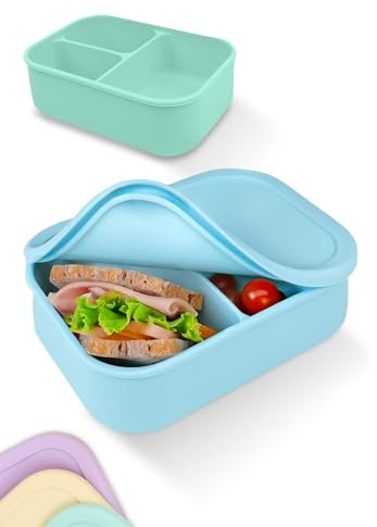 Lunchbox - Silikon Brotdose für Erwachsene - Bruchfeste und Auslaufsichere Bento Box, BPA frei, Spülmaschinenfest und Mikrowellengeeignet - Für die Arbeit, Büro & Unterwegs | 800ml (Baby Blue)