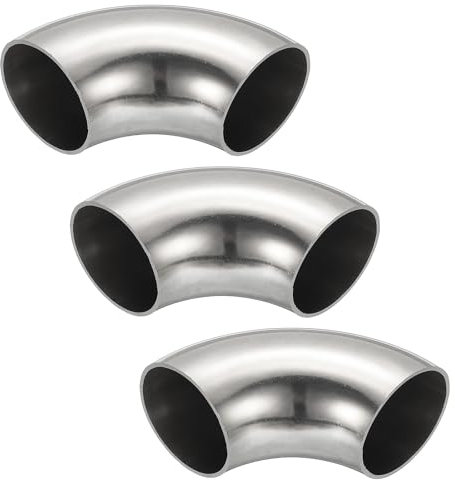PATIKIL 3pcs 90 Degree Mandrel Bend Elbow, 38mm OD Steel Exhaust Elbow Exhaust Piping Connector 304 Stainless Steel for Exhaust Pipe Stair Handrail HVAC
